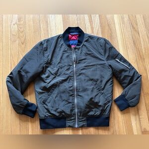 Zara Men's Dark Gray/Black Bomber Jacket - Large